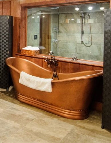 romantic copper soaking tub and steam room in the cherry suite at hideaway country inn in central ohio